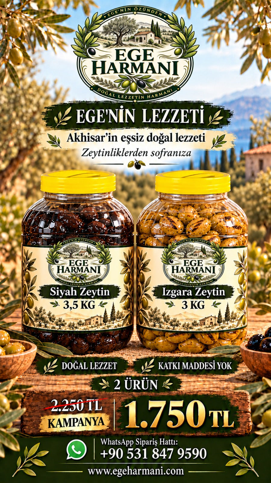 EGE HARMANI Siyah Zeytin(3.5kg) ve Izgara Zeytin(3kg)