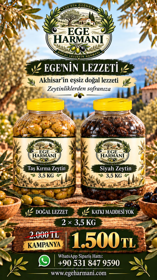 EGE HARMANI Siyah Zeytin (3.5 kg) ve Taş Kırma Zeytin (3.5 kg)